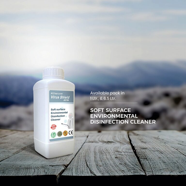 COVID-19 Reawakened in Asia: Hong Kong, Singapore Hit Hard – Will India Be Spared? 2 Disinfectant product image showing Clearzone’s Virus Shield 0279i — designed to eliminate 99.9% of viruses, bacteria, and fungi on soft surfaces.