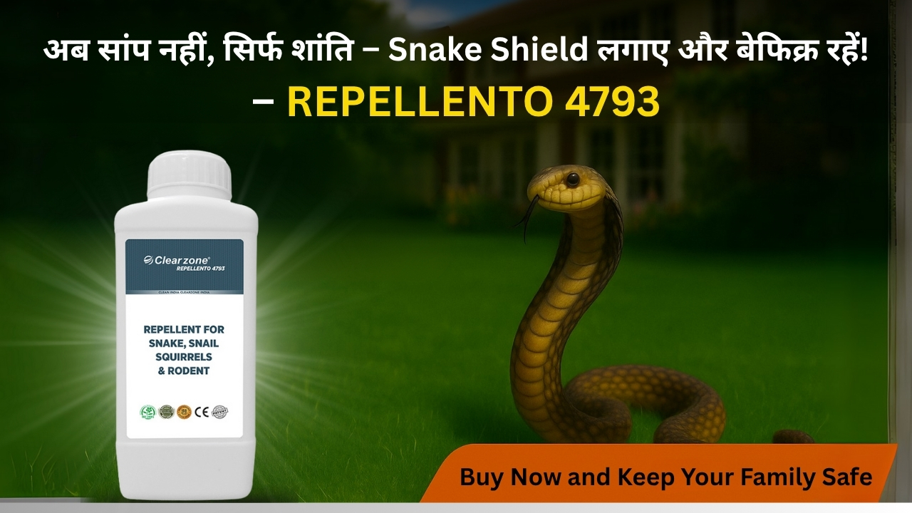 A farmer spraying Clear Zone Snake Shield (REPELLENTO 4793) to prevent snake entry in fields and garden – safe, ethical, and eco-friendly snake repellent.