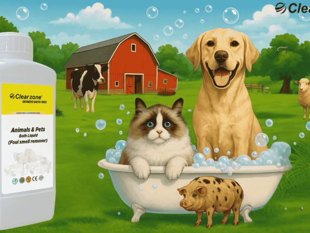 Clearzone SKINEXO BATH 1605 – Best Pet Odor Remover & Animal Bath Liquid for Dogs, Cats, and Farm Animals