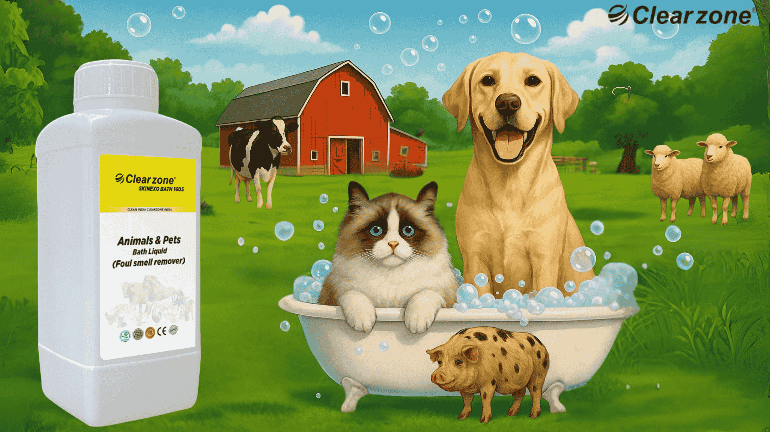 Clearzone SKINEXO Bath 1605 Pet and Farm Animal Skin Cleaner – Clears infection, removes odor, protects skin