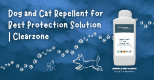 Home 23 Dog and cat repellent spray bottle for pest protection by Clearzone with blue background